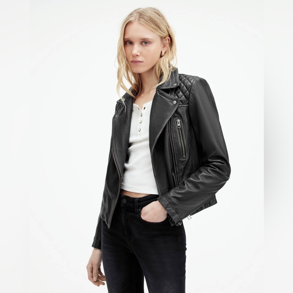 All Saints Cargo Distressed Leather Biker Jacket - Picture 1 of 9